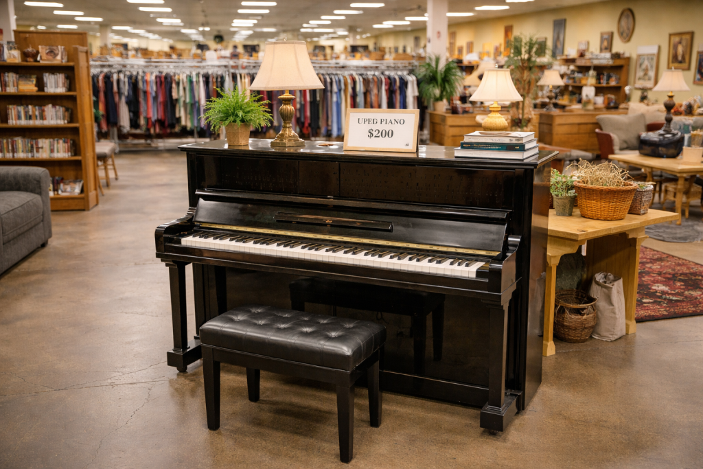 piano in the thrift store