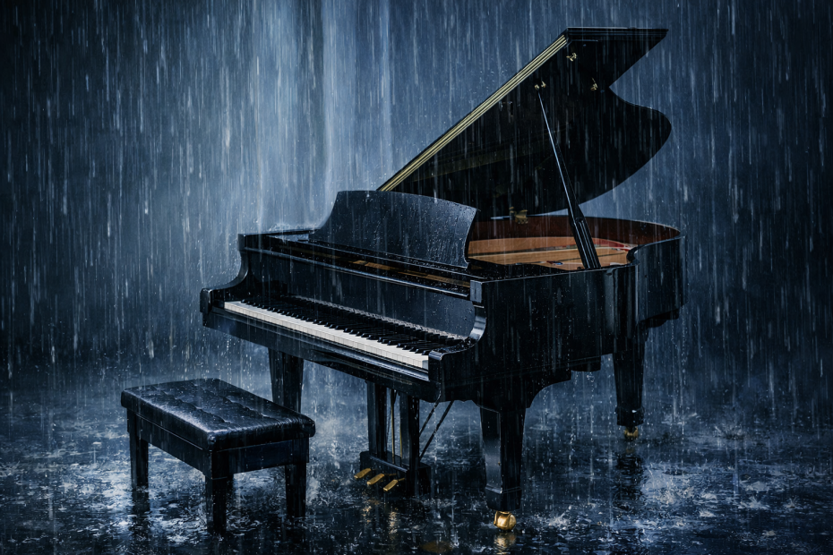piano under the rain in Seattle